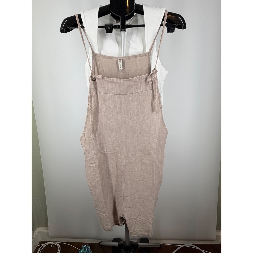 Zenana Womens 2 Piece Set Linen Blend Short Overalls and White Crop Top Medium